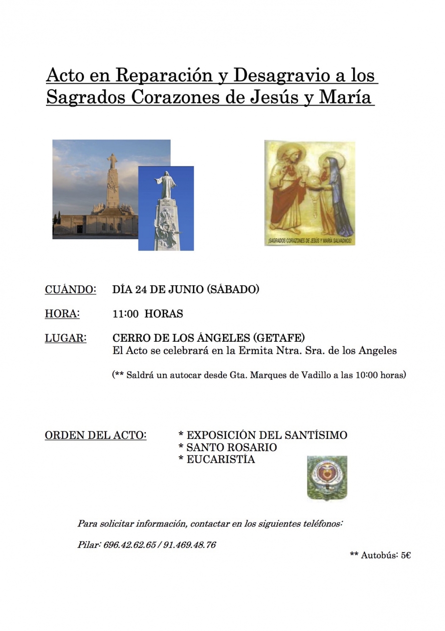 Los Mensajeros de los Corazones de Jesús y María organizan un acto de reparación en el Cerro de los Ángeles