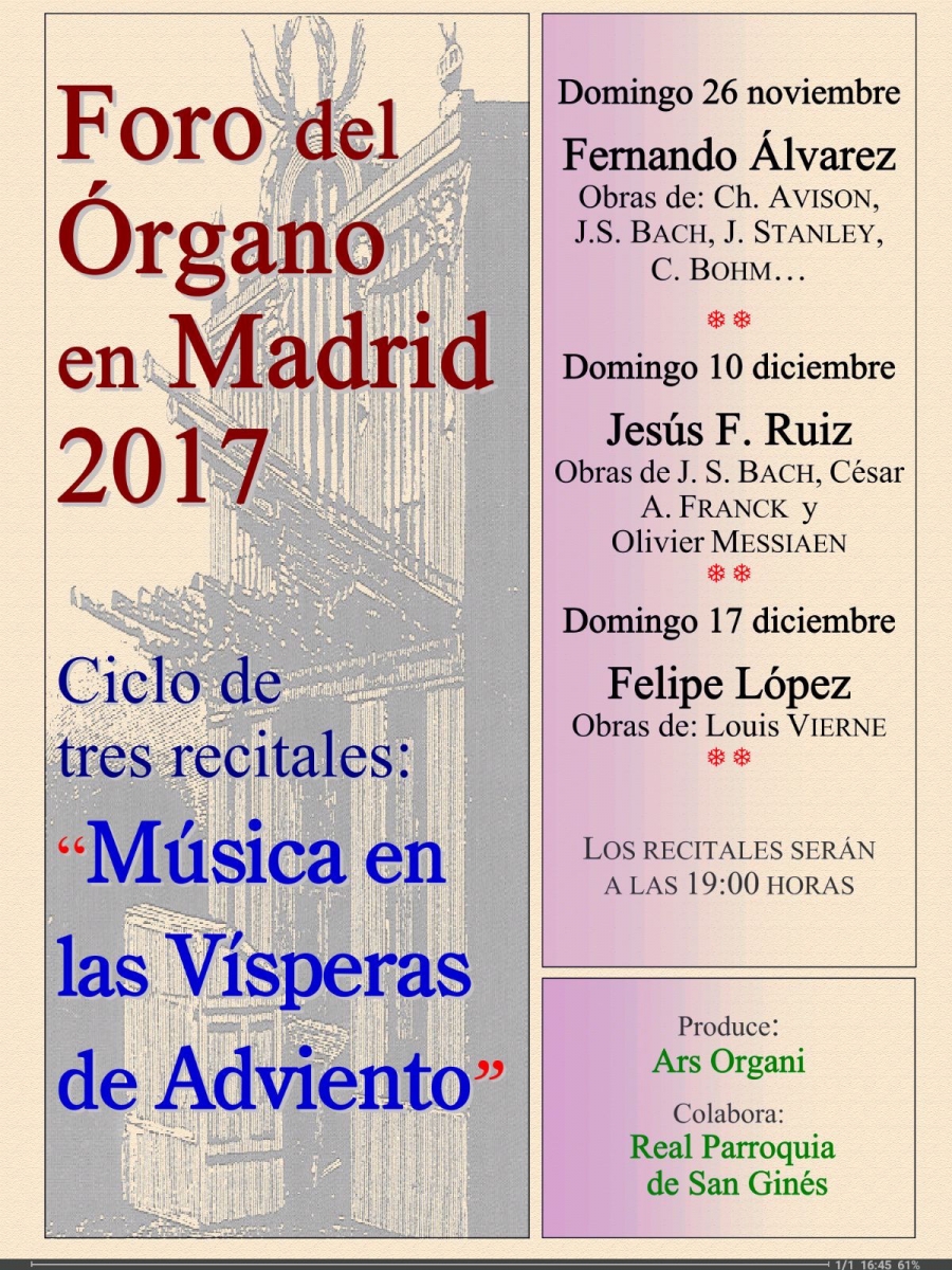 La iglesia de San Ginés acoge el Foro del órgano en Madrid 2017