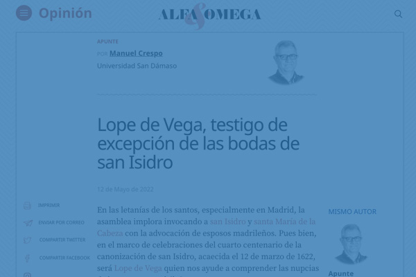 Artículo de Manuel Crespo en 'Alfa y Omega' sobre la boda de san Isidro