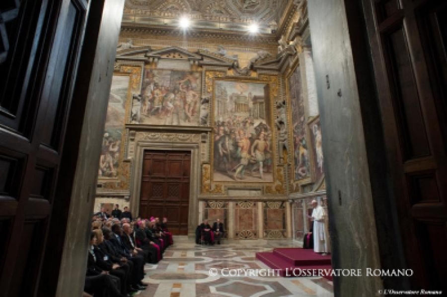Francisco recibe los participantes en la Conferencia Internacional &laquo;La cultura de la salus y de la acogida al servicio del hombre y del planeta&raquo;