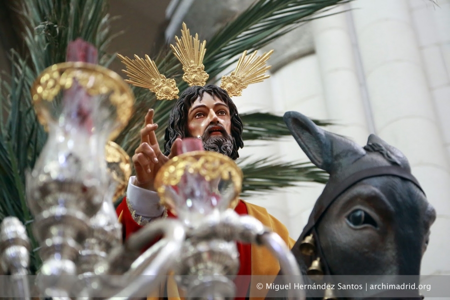 La Hermandad la Borriquita sale en procesión el Domingo de Ramos desde la catedral de la Almudena