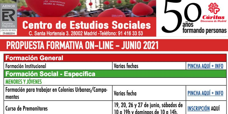 El Centro de Estudios Sociales de Cáritas Diocesana de Madrid presenta su oferta formativa para el mes de junio