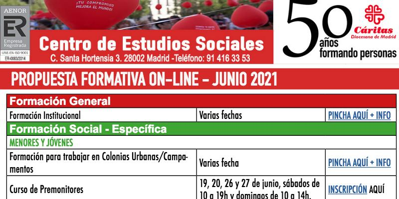 El Centro de Estudios Sociales de C&aacute;ritas Diocesana de Madrid presenta su oferta formativa para el mes de junio