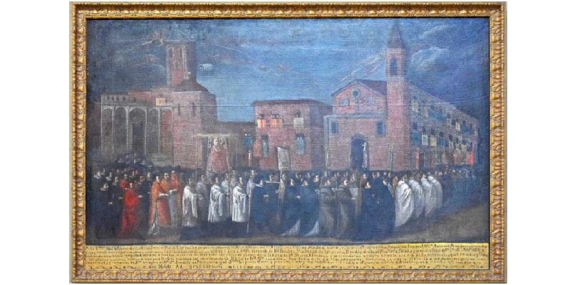 Procesión en 1638 con Santa María de la Almudena ante el deterioro del templo por una fuerte tormenta