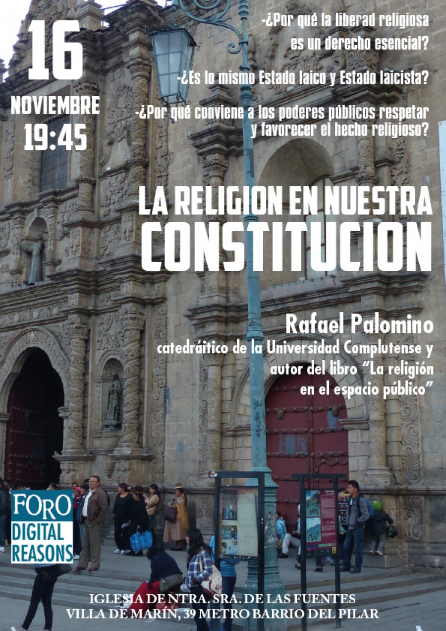 Rafael Palomino habla esta tarde en Nuestra Señora de las Fuentes de la religión en la Constitución