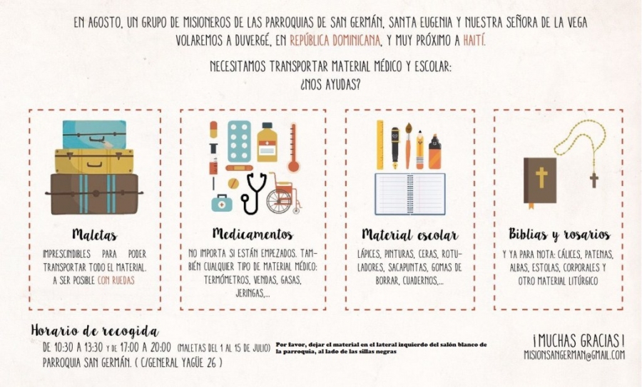 El grupo misionero de San Germ&aacute;n pide material m&eacute;dico y escolar para llevar a misiones