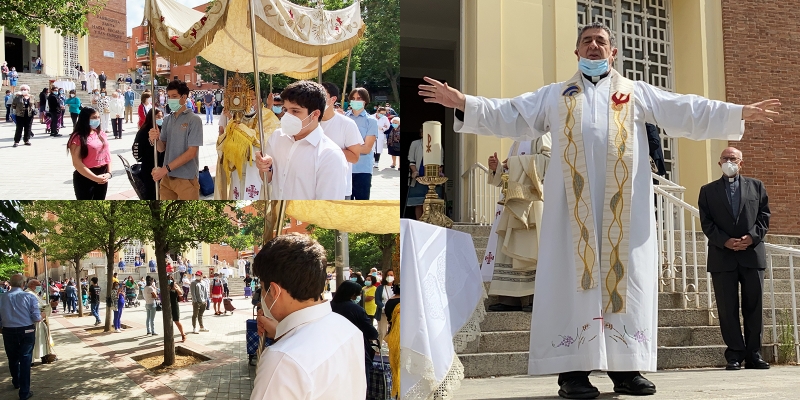 Santa María Micaela y San Enrique honra al Santísimo con una procesión delante del templo
