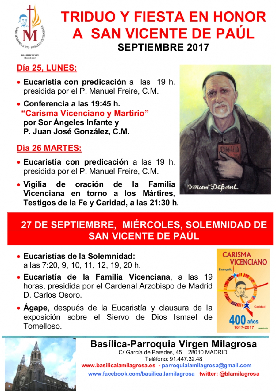 El cardenal Osoro preside en La Milagrosa la Misa solemne en honor a san Vicente de Pa&uacute;l