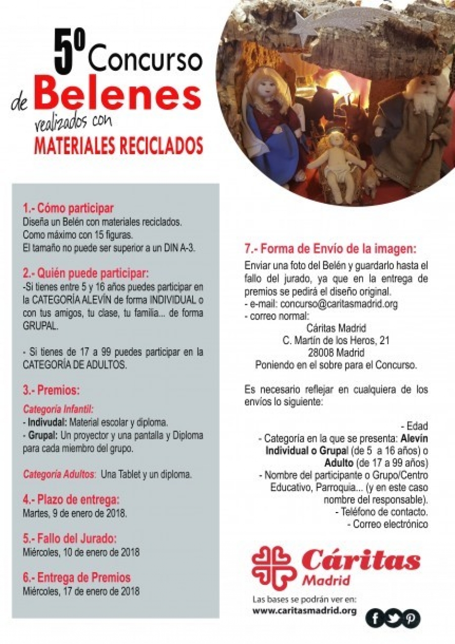 Un jurado elige este jueves a los ganadores del 5&ordm; concurso de belenes con material reciclado de C&aacute;ritas Madrid