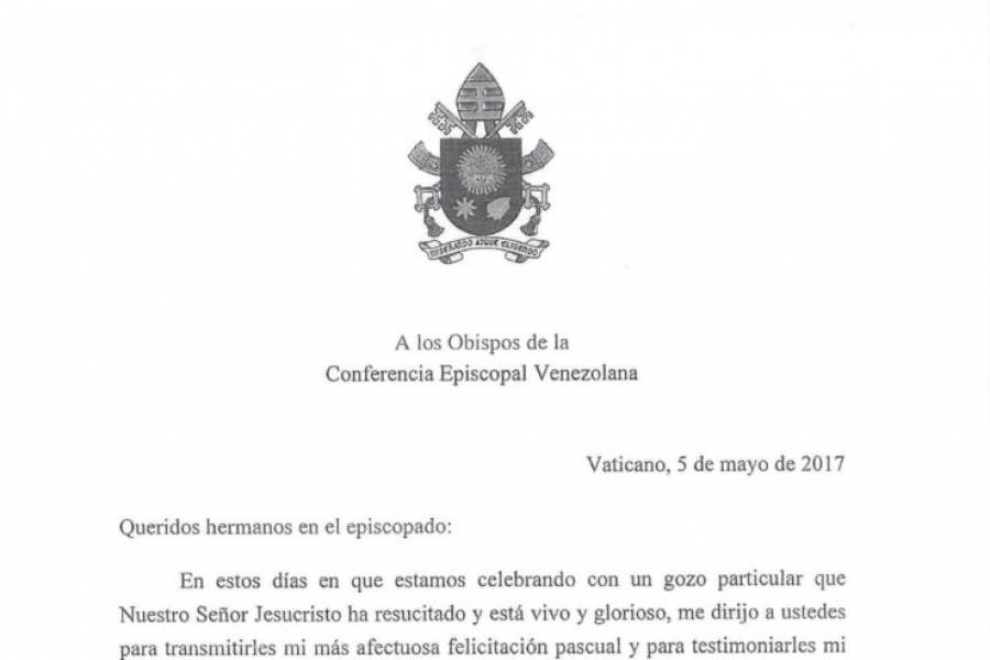 El Santo Padre a los obispos de Venezuela: &laquo;No desanimarse y volver posible el dif&iacute;cil camino del di&aacute;logo&raquo;