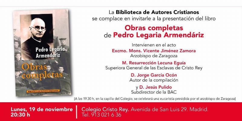 El arzobispo de Zaragoza presenta las 'Obras completas' de Pedro Legaria Armend&aacute;riz en el colegio Cristo Rey