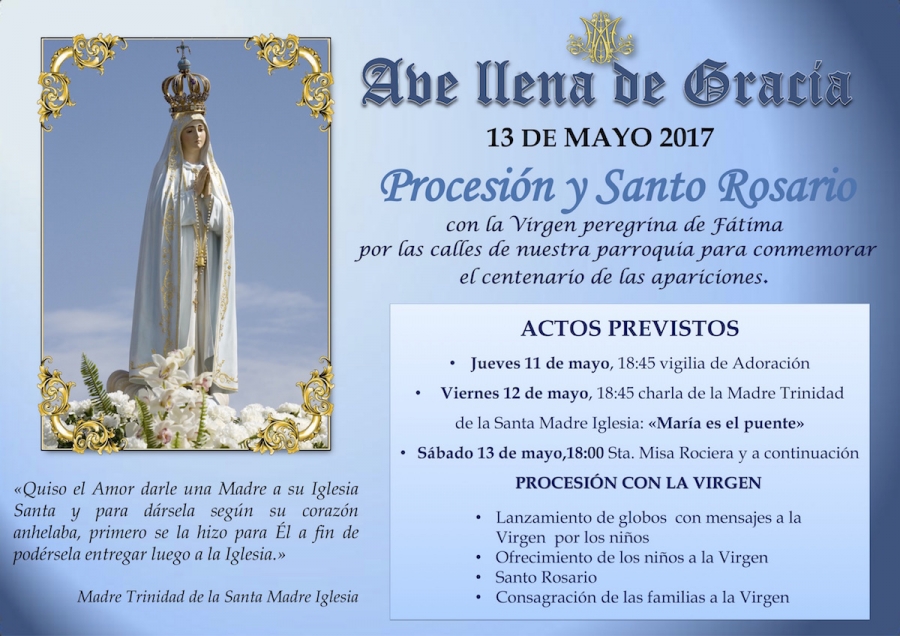 La parroquia Presentaci&oacute;n de Nuestra Se&ntilde;ora organiza distintas actividades en honor a la Virgen de F&aacute;tima