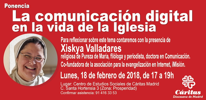 Xiskya Valladares habla de comunicaci&oacute;n digital en la vida de la Iglesia en el Centro de Estudios Sociales de C&aacute;ritas Diocesana de Madrid