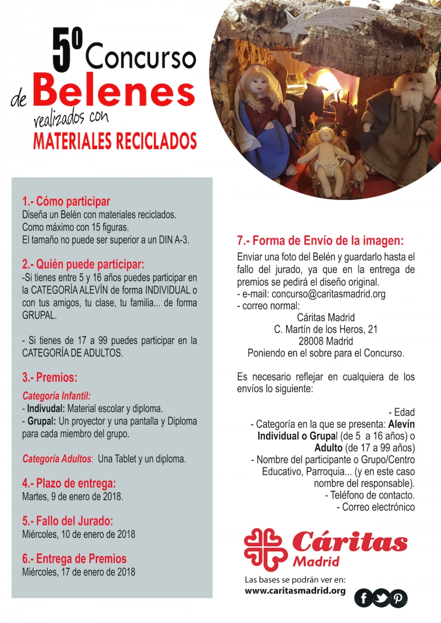 C&aacute;ritas Madrid convoca el 5&ordm; concurso de Belenes con materiales reciclados