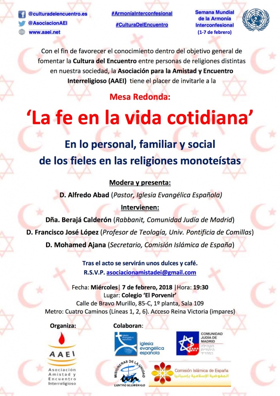 La Semana Mundial de la Armon&iacute;a Interconfesional aborda 'La fe en la vida cotidiana'