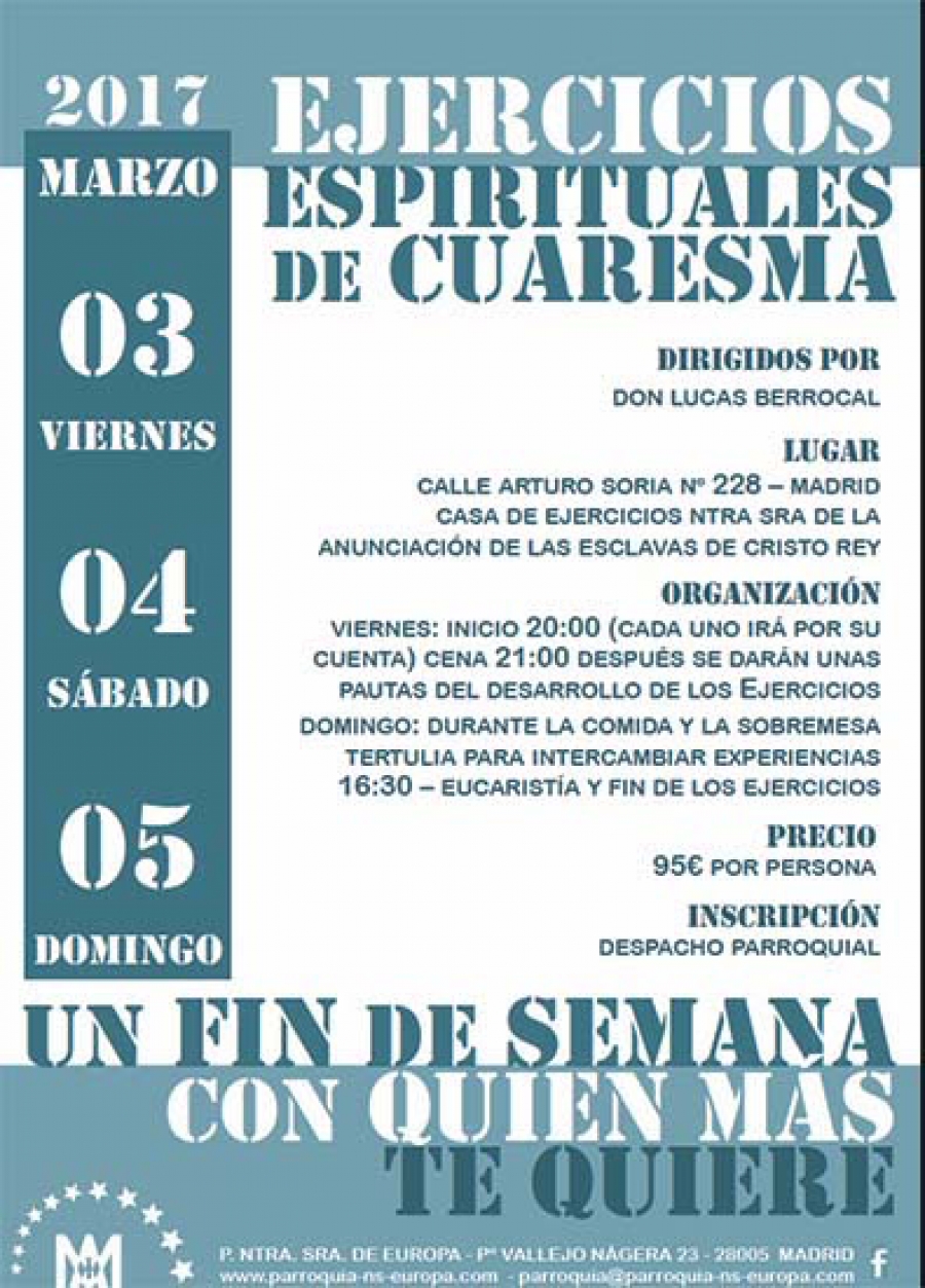 Nuestra Se&ntilde;ora de Europa organiza una tanda de ejercicios espirituales de Cuaresma