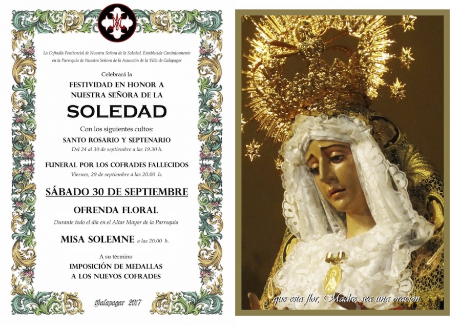 Galapagar prepara con un septenario la fiesta de Nuestra Se&ntilde;ora de la Soledad