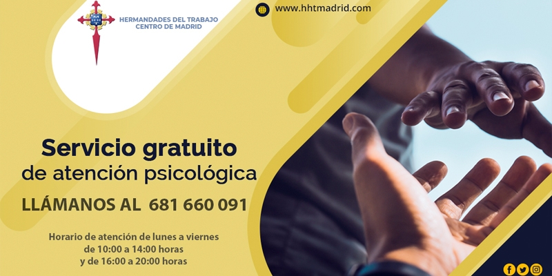 El centro de Madrid de Hermandades del Trabajo pone en marcha un servicio de atenci&oacute;n psicol&oacute;gica telef&oacute;nica