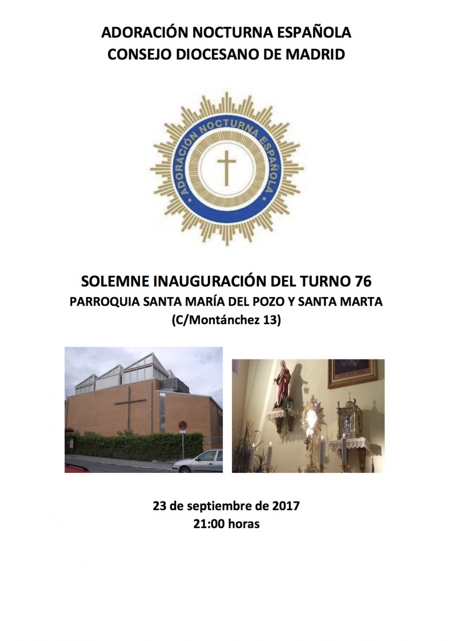 La Adoraci&oacute;n Nocturna de Madrid inaugura un nuevo turno en Santa Mar&iacute;a del Pozo y Santa Marta