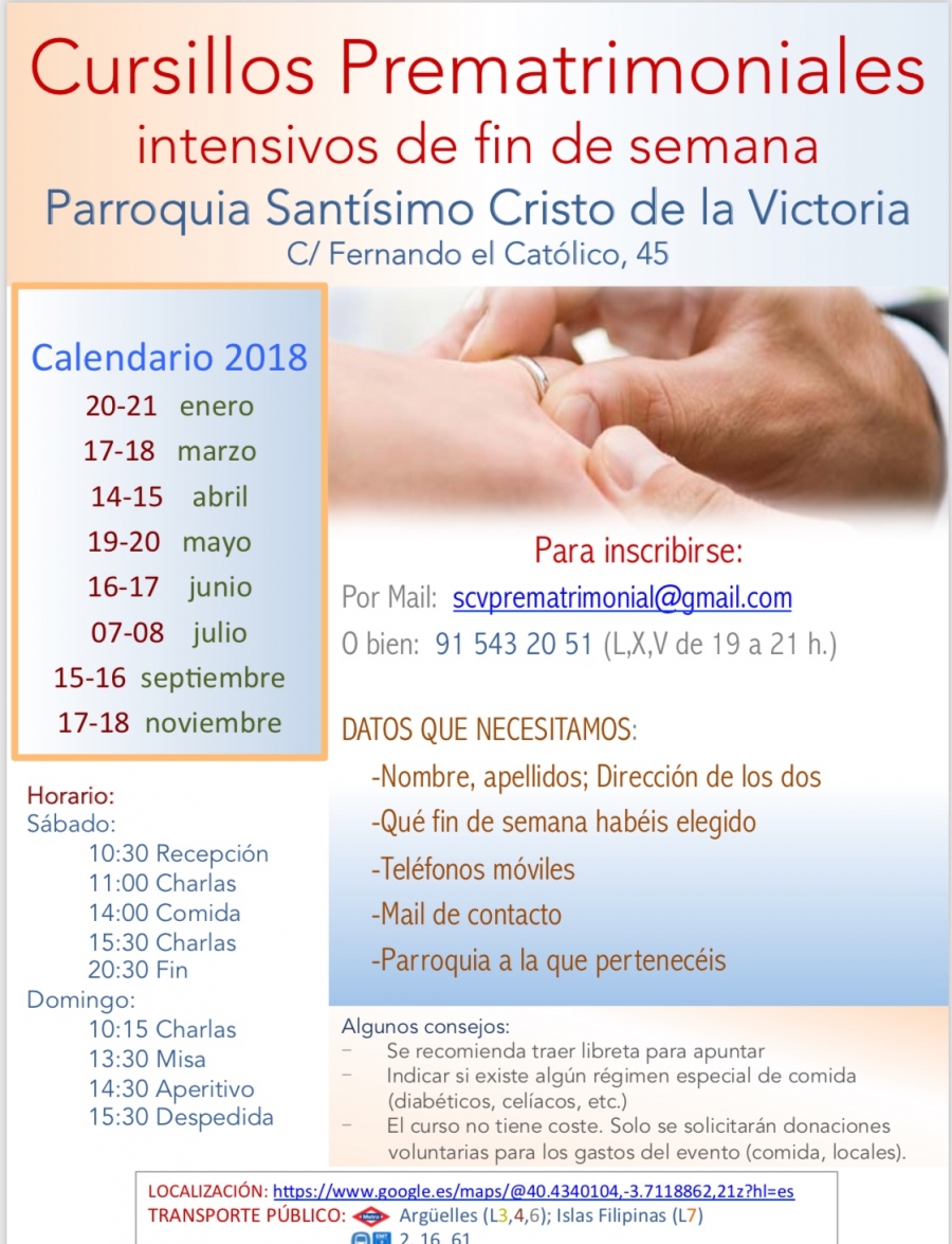 Sant&iacute;simo Cristo de la Victoria ofrece cursos intensivos de preparaci&oacute;n al matrimonio en 2018