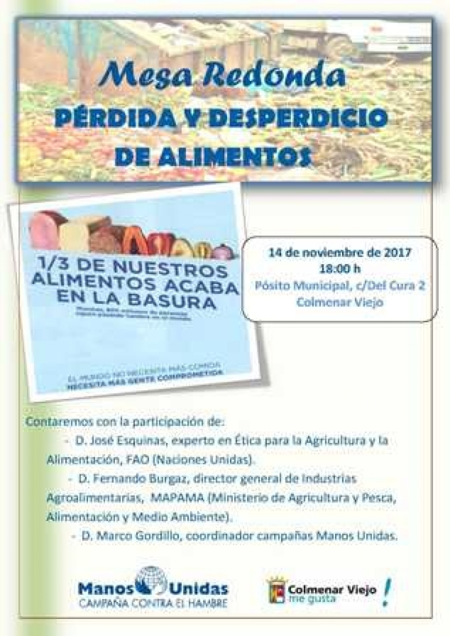 Manos Unidas organiza una mesa redonda sobre desperdicio de alimentos en Colmenar Viejo
