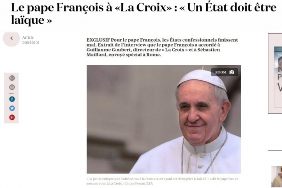 Entrevista de La Croix al Papa: Econom&iacute;a de mercado, eutanasia, objeci&oacute;n de conciencia y laicismo
